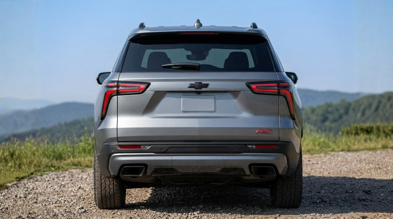 2026 Traverse RS rear view showing dual exhaust finishers and RS badge