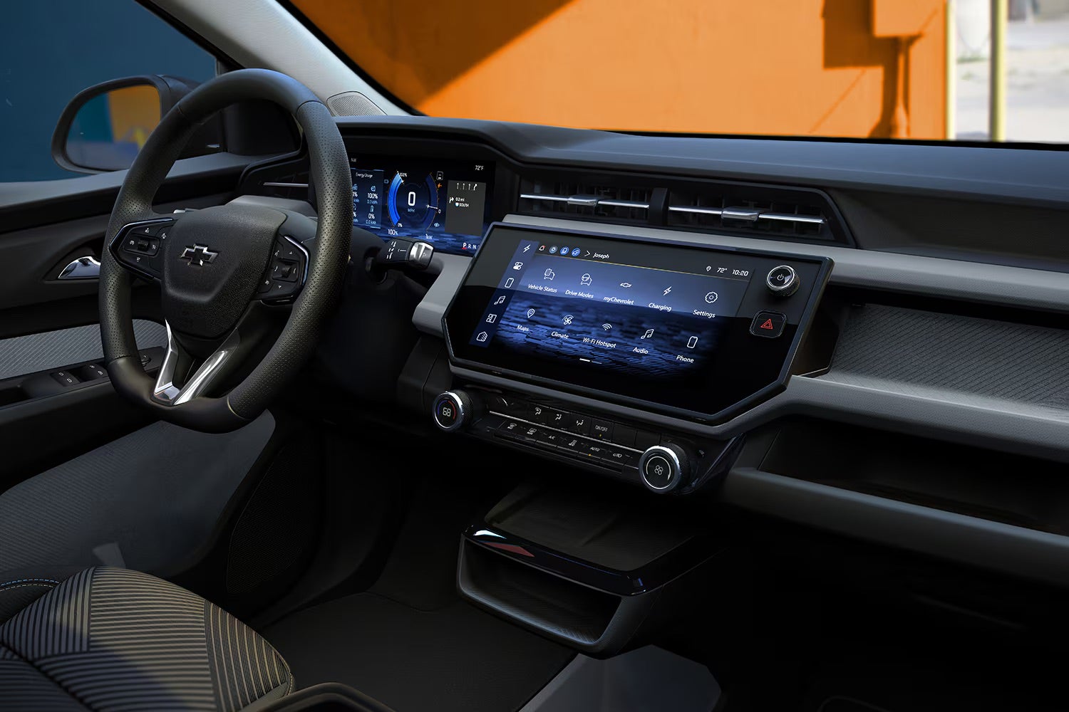 2027 Chevrolet Bolt LT dashboard, steering wheel and 11.3-inch touchscreen