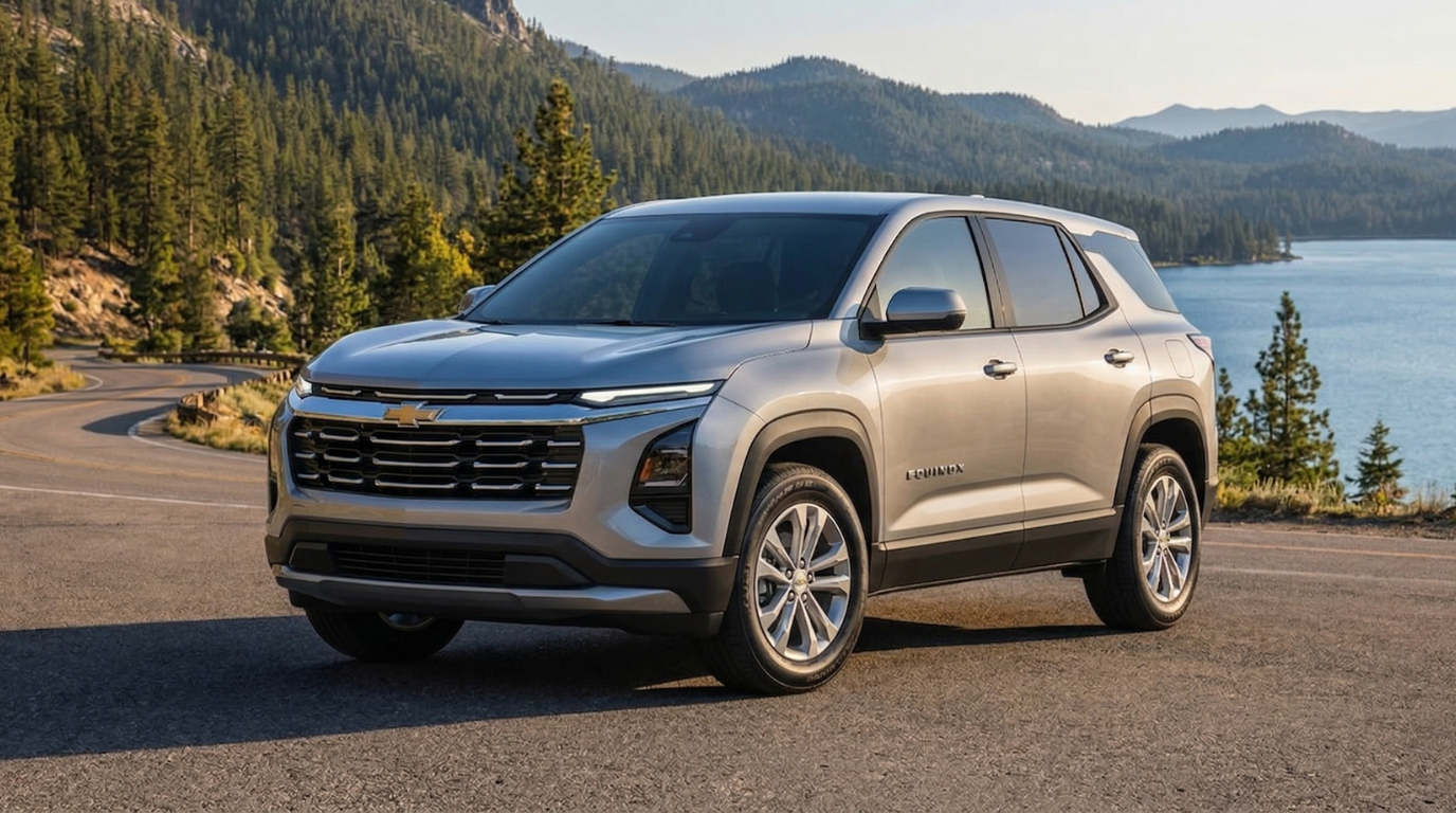 2026 Chevrolet Equinox LT front three-quarter view showing sculpted front fascia, LT trim styling, and available 18-inch wheels at Don Hewlett Chevrolet Georgetown TX