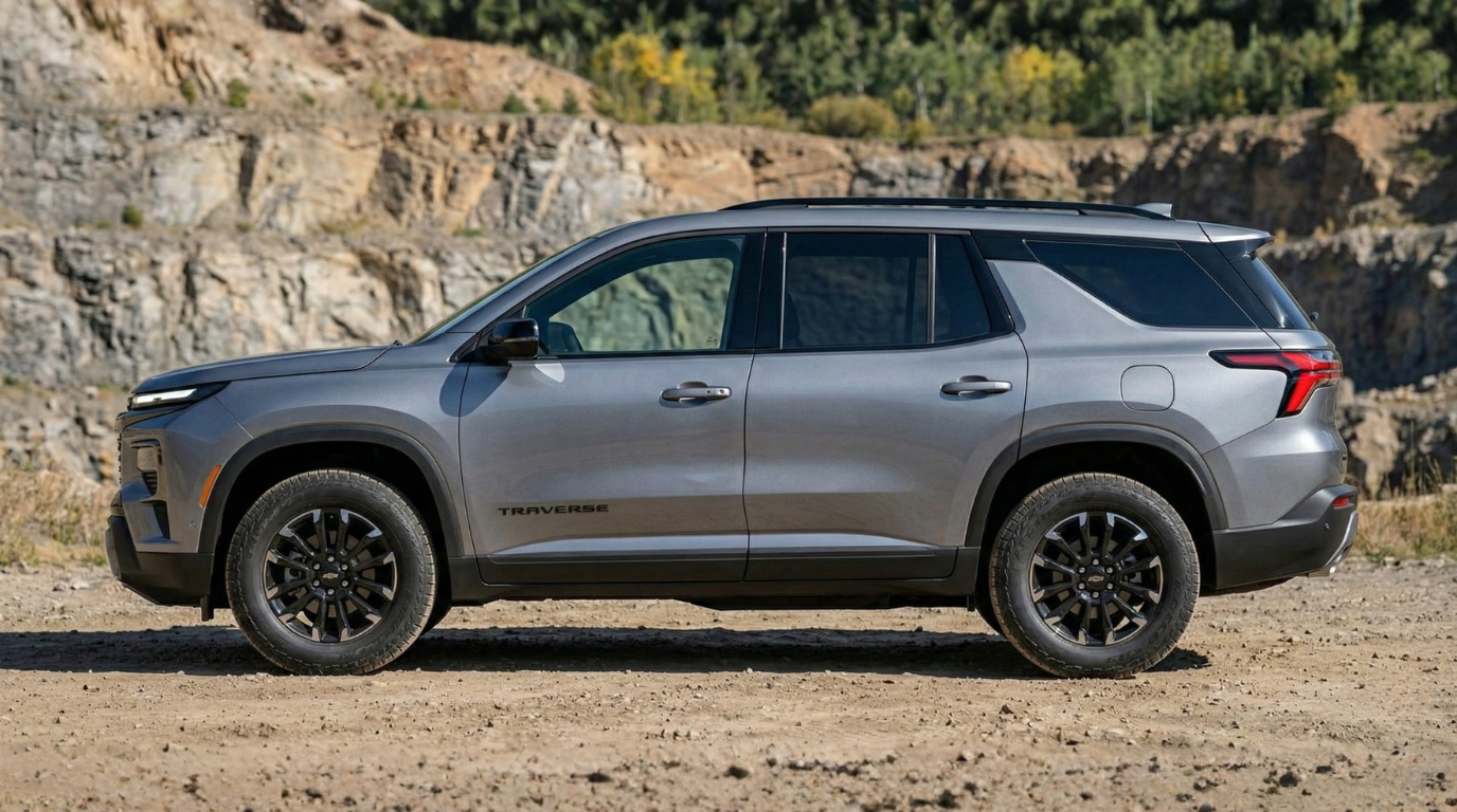 2026 Chevrolet Traverse RS side profile showing sculpted body lines and available AWD stance