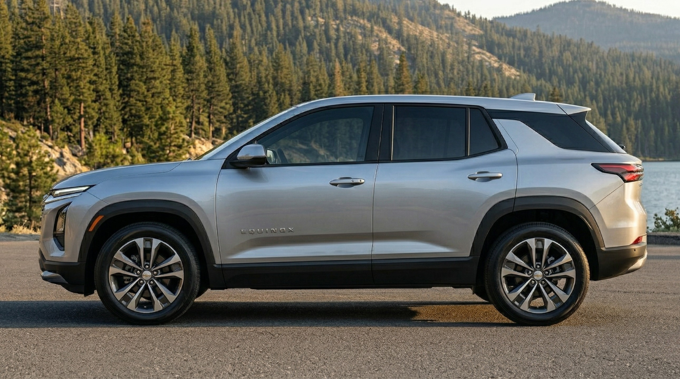 2026 Chevrolet Equinox LT side profile showing sleek body lines and available AWD stance
